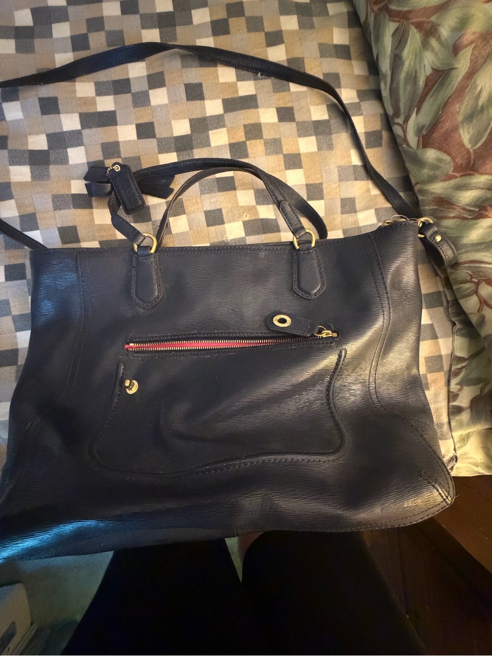 Coach Black Leather Shoulder Tote with Gold Hardware